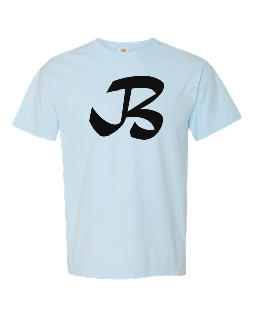 Alphabet B T-Shirt 9 inch calligraphy Black ink, Chambray