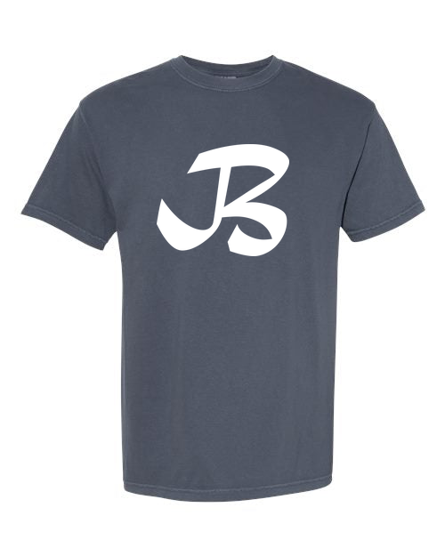 Alphabet B T-Shirt 9 inch calligraphy White ink, Denim