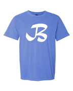 Alphabet B T-Shirt 9 inch calligraphy White ink, Flo Blue