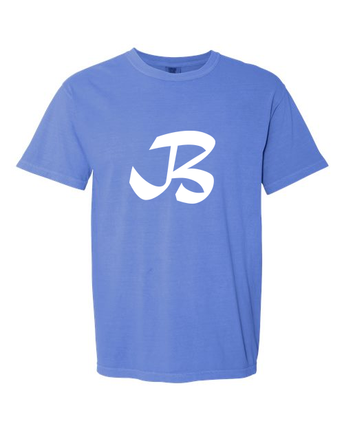 Alphabet B T-Shirt 9 inch calligraphy White ink, Flo Blue