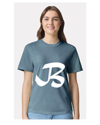 Alphabet B T-Shirt 9 inch calligraphy White ink, Ice Blue