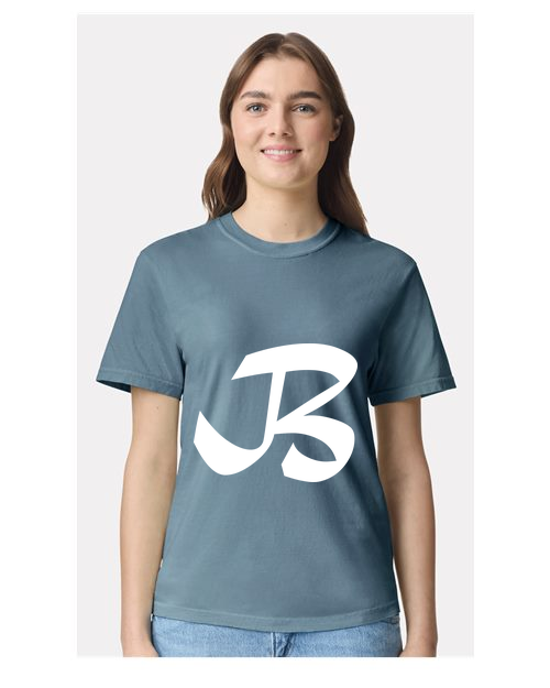 Alphabet B T-Shirt 9 inch calligraphy White ink, Ice Blue