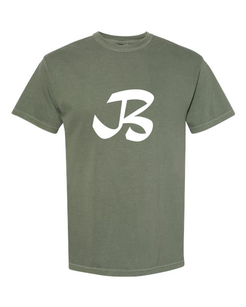 Alphabet B T-Shirt 9 inch calligraphy White ink, Moss