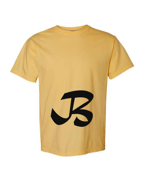 Alphabet B T-Shirt 9 inch calligraphy Black ink, Mustard
