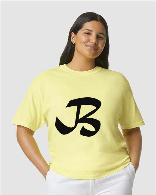 Alphabet B T-Shirt 9 inch calligraphy Black ink, Neon Lemon
