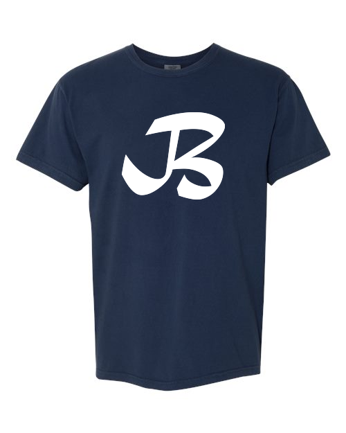 Alphabet B T-Shirt 9 inch calligraphy White ink, True Navy