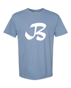 Alphabet B T-Shirt 9 inch calligraphy White ink, Washed Denim