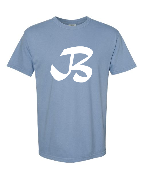 Alphabet B T-Shirt 9 inch calligraphy White ink, Washed Denim