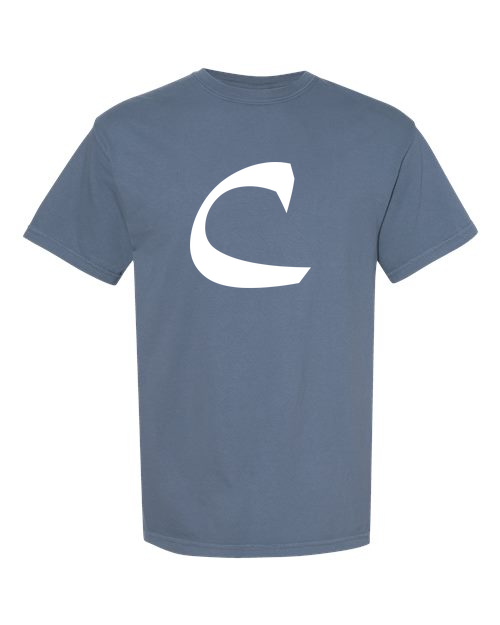 Alphabet C T-Shirt 9 inch calligraphy White ink, Blue Jean