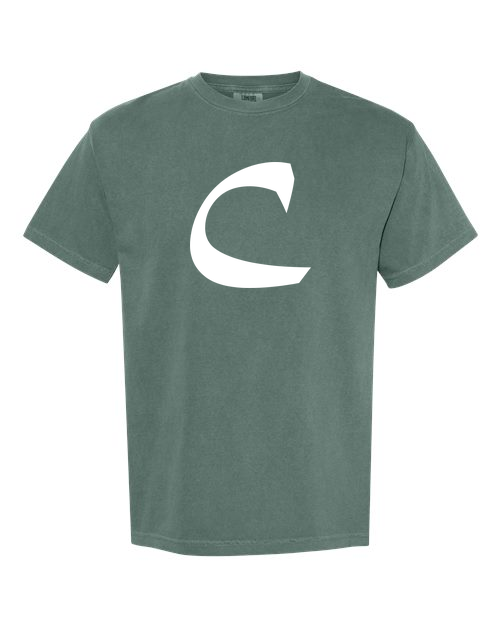 Alphabet C T-Shirt 9 inch calligraphy White ink, Blue Spruce