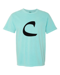 Alphabet C T-Shirt 9 inch calligraphy Black ink, Chalky Mint