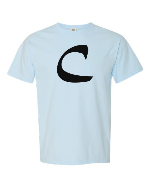 Alphabet C T-Shirt 9 inch calligraphy Black ink, Chambray