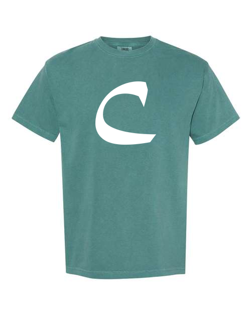 Alphabet C T-Shirt 9 inch calligraphy White ink, Emerald