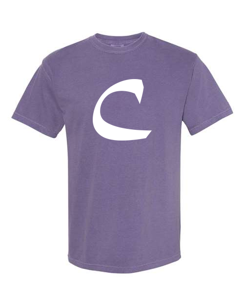 Alphabet C T-Shirt 9 inch calligraphy White ink, Grape