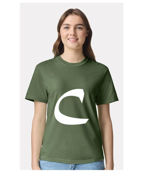 Alphabet C T-Shirt 9 inch calligraphy White ink, Hemp