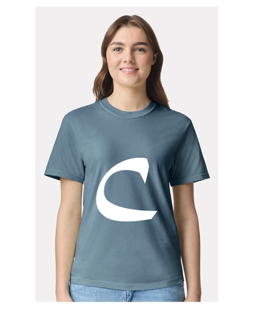 Alphabet C T-Shirt 9 inch calligraphy White ink, Ice Blue