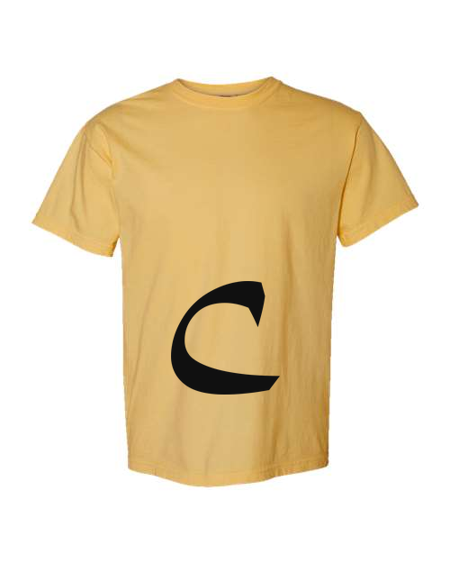 Alphabet C T-Shirt 9 inch calligraphy Black ink, Mustard