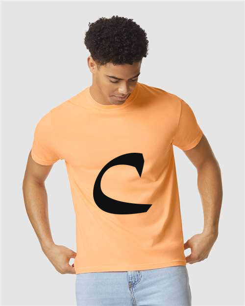 Alphabet C T-Shirt 9 inch calligraphy Black ink, Neon Cantaloupe