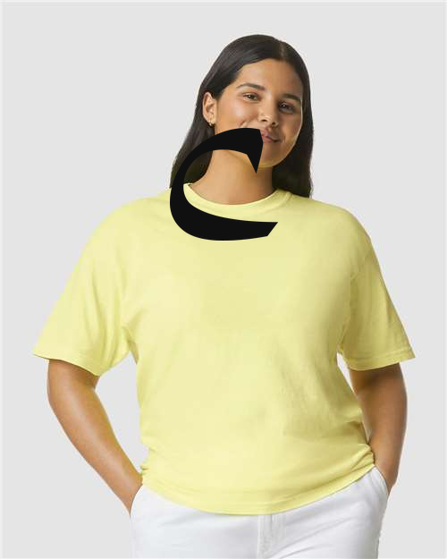 Alphabet C T-Shirt 9 inch calligraphy Black ink, Neon Lemon