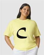 Alphabet C T-Shirt 9 inch calligraphy Black ink, Neon Lemon