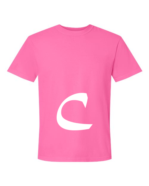 Alphabet C T-Shirt 9 inch calligraphy White ink, Neon Pink