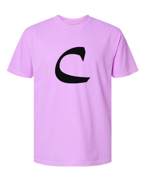 Alphabet C T-Shirt 9 inch calligraphy Black ink, Neon Violet