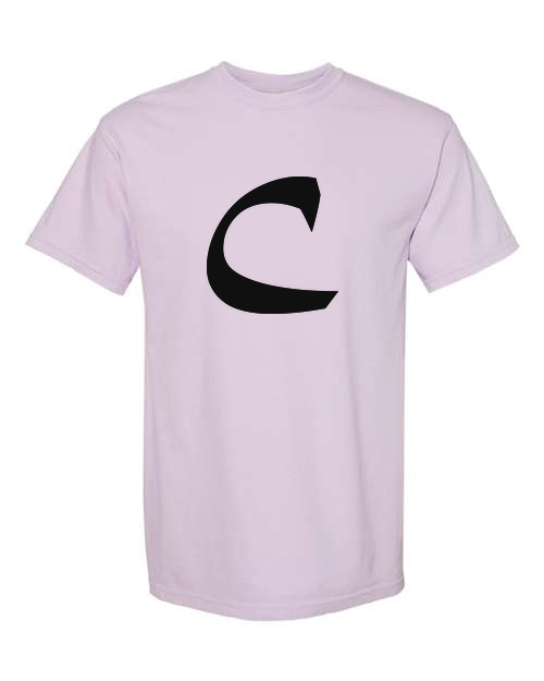 Alphabet C T-Shirt 9 inch calligraphy Black ink, Orchid