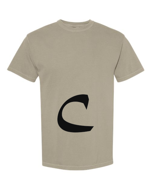 Alphabet C T-Shirt 9 inch calligraphy Black ink, Sandstone