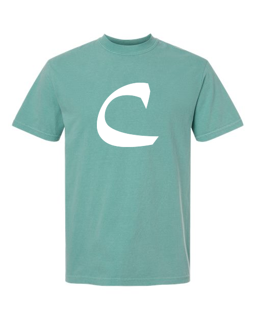 Alphabet C T-Shirt 9 inch calligraphy White ink, Seafoam