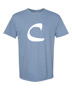 Alphabet C T-Shirt 9 inch calligraphy White ink, Washed Denim