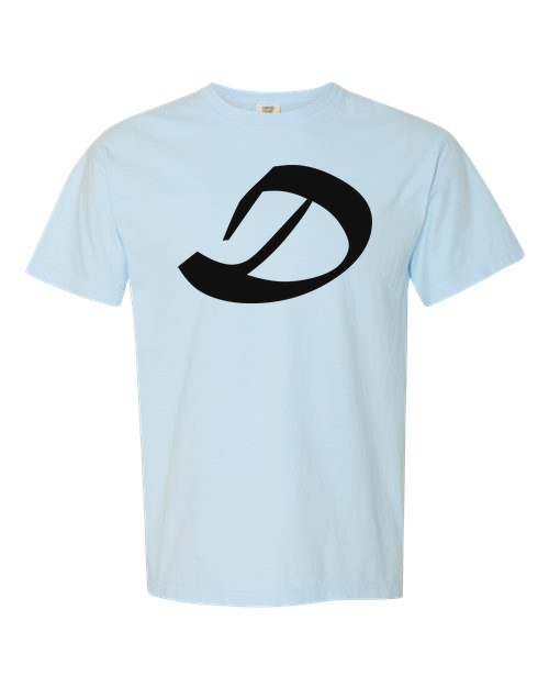 Alphabet D T-Shirt 9 inch calligraphy Black ink, Chambray
