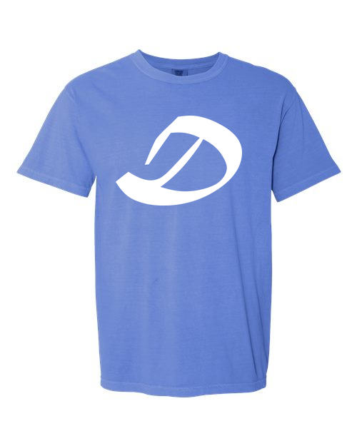 Alphabet D T-Shirt 9 inch calligraphy White ink, Flo Blue