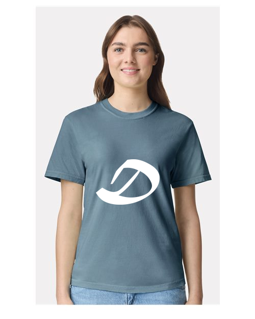 Alphabet D T-Shirt 9 inch calligraphy White ink, Ice Blue