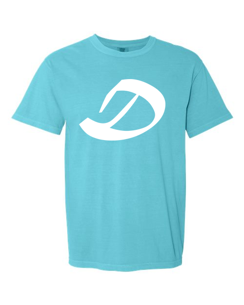 Alphabet D T-Shirt 9 inch calligraphy White ink, Lagoon
