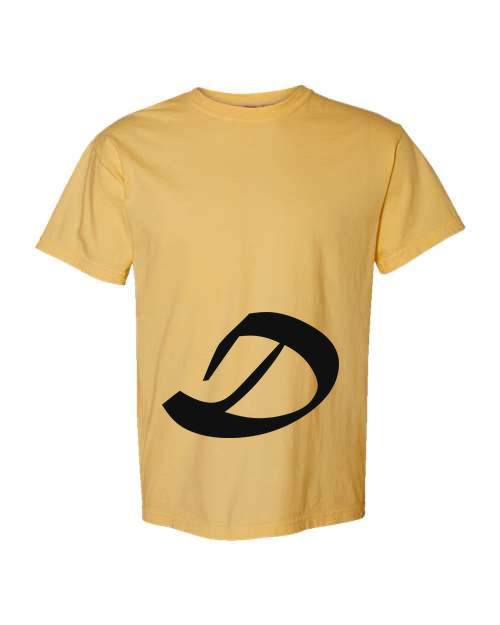 Alphabet D T-Shirt 9 inch calligraphy Black ink, Mustard