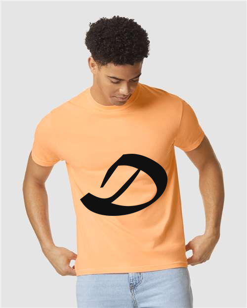 Alphabet D T-Shirt 9 inch calligraphy Black ink, Neon Cantaloupe