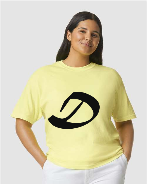 Alphabet D T-Shirt 9 inch calligraphy Black ink, Neon Lemon