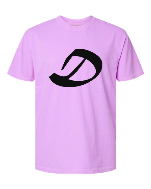 Alphabet D T-Shirt 9 inch calligraphy Black ink, Neon Violet