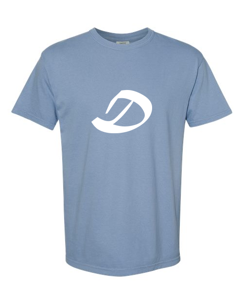 Alphabet D T-Shirt 9 inch calligraphy White ink, Washed Denim