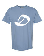 Alphabet D T-Shirt 9 inch calligraphy White ink, Washed Denim