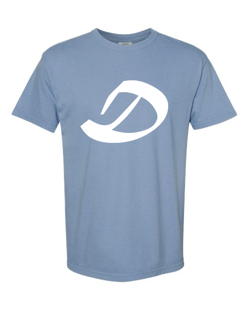 Alphabet D T-Shirt 9 inch calligraphy White ink, Washed Denim