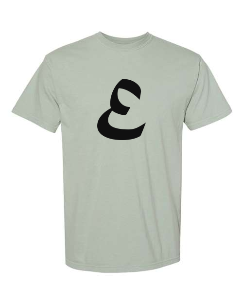 Alphabet E T-Shirt 9 inch calligraphy Black ink, Bay