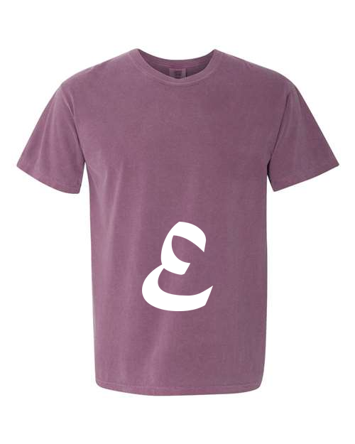 Alphabet E T-Shirt 9 inch calligraphy White ink, Berry