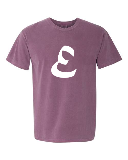 Alphabet E T-Shirt 9 inch calligraphy White ink, Berry