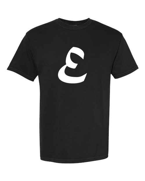 Alphabet E T-Shirt 9 inch calligraphy White ink, Black