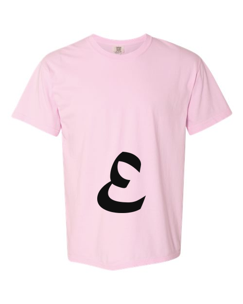 Alphabet E T-Shirt 9 inch calligraphy Black ink, Blossom