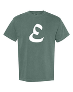 Alphabet E T-Shirt 9 inch calligraphy White ink, Blue Spruce