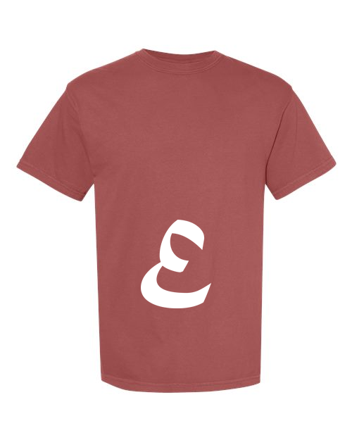 Alphabet E T-Shirt 9 inch calligraphy White ink, Brick