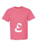 Alphabet E T-Shirt 9 inch calligraphy White ink, Crunchberry