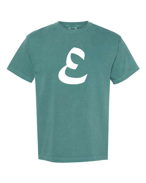 Alphabet E T-Shirt 9 inch calligraphy White ink, Emerald
